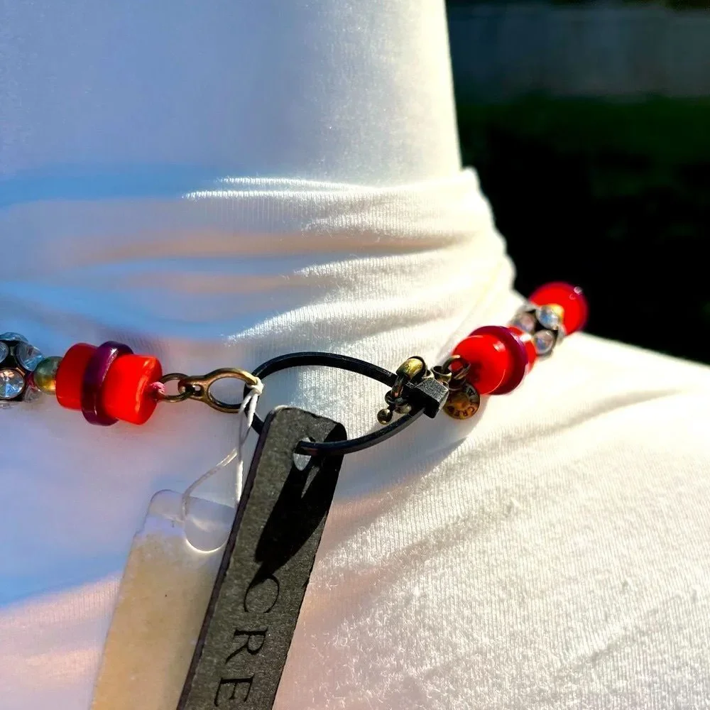 J. Crew Red and Silver Beaded Necklace